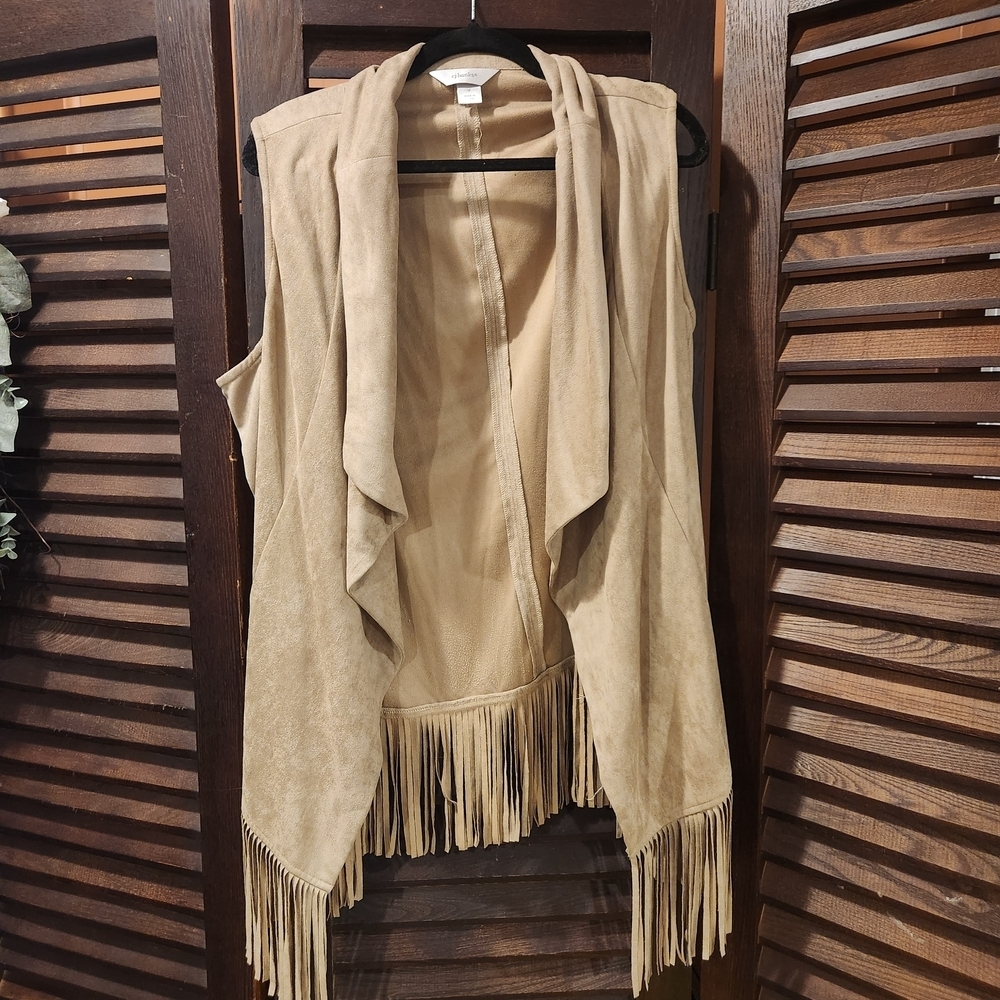 CJ Banks Tan Vest with Fringe Detail